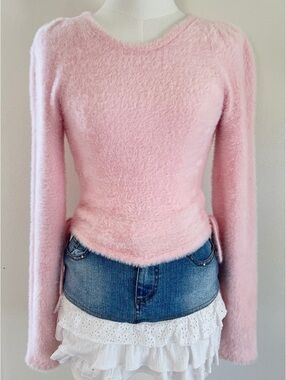 NWT For Love & Lemons Pink Fuzzy Knit Sweater